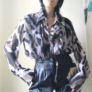 Sheer Animal Print Flowy Blouse